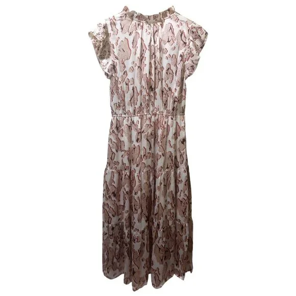 NWT Voy Brown/Cream Abstract Print Midi Dress Size SMALL - Picture 1 of 7